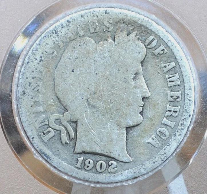 1902-O Barber Silver Dime - AU Details, Better Date! New Orleans Mint 1902 Dime