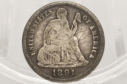 1891-S Seated Liberty Dime - VG Condition - 1891 S Silver Dime / 1891 Liberty Seated Dime - Lower Mintage Date -