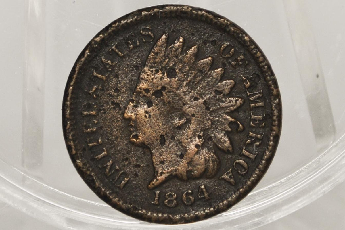1864 Indian Head Penny - Choose by Grade F-XF (Fine to Extremely Fine) -Civil War Era Coin - Indian Head Cent 1864 Cent - Bronze, No L