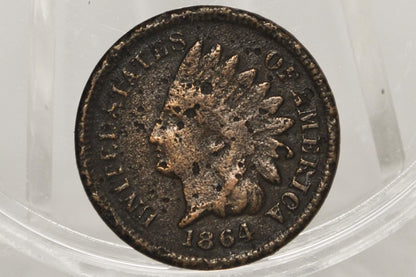 1864 Indian Head Penny - Choose by Grade F-XF (Fine to Extremely Fine) -Civil War Era Coin - Indian Head Cent 1864 Cent - Bronze, No L