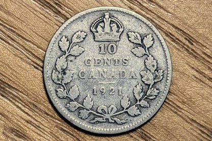 1921 Canadian Silver 10 Cent Coin - AU (About Uncirculated) Grade / Condition - King George V - Canada 10 Cent 80% Silver 1921, High Grade