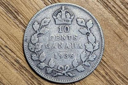 1936 Canadian Silver 10 Cent Coin - XF (Extremely Fine) Grade - Canada Ten Cent Sterling Silver 1936 Canadian Dime, Great Coin
