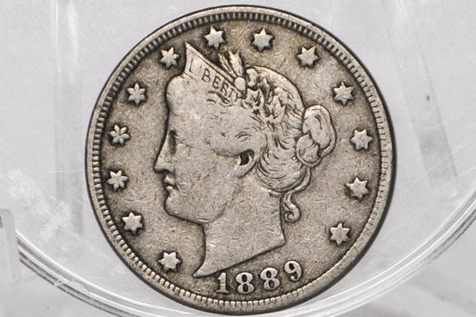 1889 V Nickel - AG-VG (About Good to Very Good) Grade - 1889 Liberty Head Nickel - Philadelphia Mint - Better Date - Nickel Collection