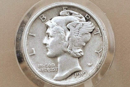 1919 D Mercury Silver Dime - Choose by Grade / Condition - Denver Mint - 1919 D Winged Liberty Head Dime - Silver Dime 1919D