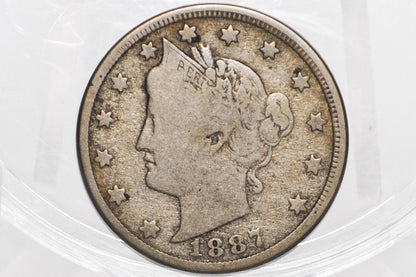 1887 Liberty Head Nickel - Choose by Grade - Semi-Key Date - 1887 V Nickel - Philadelphia Mint - 1887 Nickel - V Nickel Key Date
