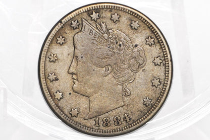 1884 Liberty Head Nickel - Choose by Grade - Semi-Key Date - 1884 V Nickel - Philadelphia Mint - 1884 Nickel - V Nickel Key Date