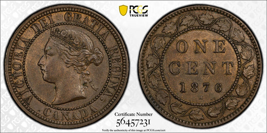 1876 Canadian One Cent - VF (Very Fine) Grade / Condition - Queen Victoria - 1876 Large Cent - 1876 Penny Canada 1 Cent 1876