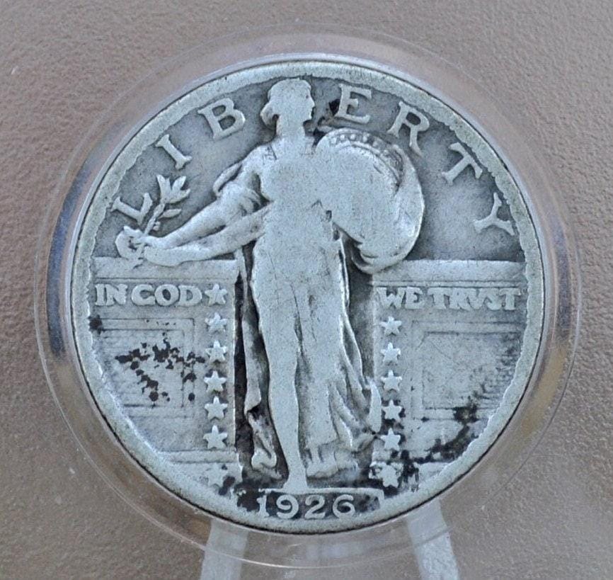 1926 Standing Liberty Silver Quarter - Very Good Grade / Condition - Quarter Collection - Liberty Standing 1926 P