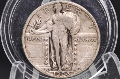 1926 Standing Liberty Silver Quarter - Very Good Grade / Condition - Quarter Collection - Liberty Standing 1926 P