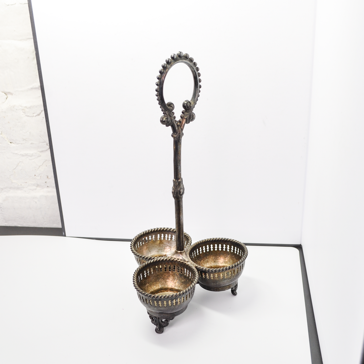 Antique Reed & Barton Silver Plated 3-Cup Candle Holder & Table Centerpiece - Victorian Reed & Barton Silver Caddy Gothic Taper Candle Holder