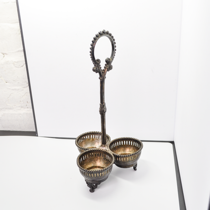 Antique Reed & Barton Silver Plated 3-Cup Candle Holder & Table Centerpiece - Victorian Reed & Barton Silver Caddy Gothic Taper Candle Holder