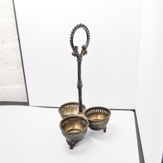 Antique Reed & Barton Silver Plated 3-Cup Candle Holder & Table Centerpiece - Victorian Reed & Barton Silver Caddy Gothic Taper Candle Holder