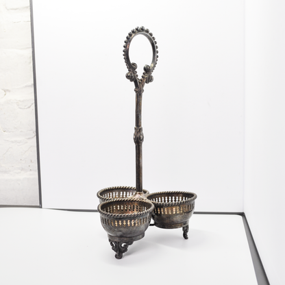 Antique Reed & Barton Silver Plated 3-Cup Candle Holder & Table Centerpiece - Victorian Reed & Barton Silver Caddy Gothic Taper Candle Holder