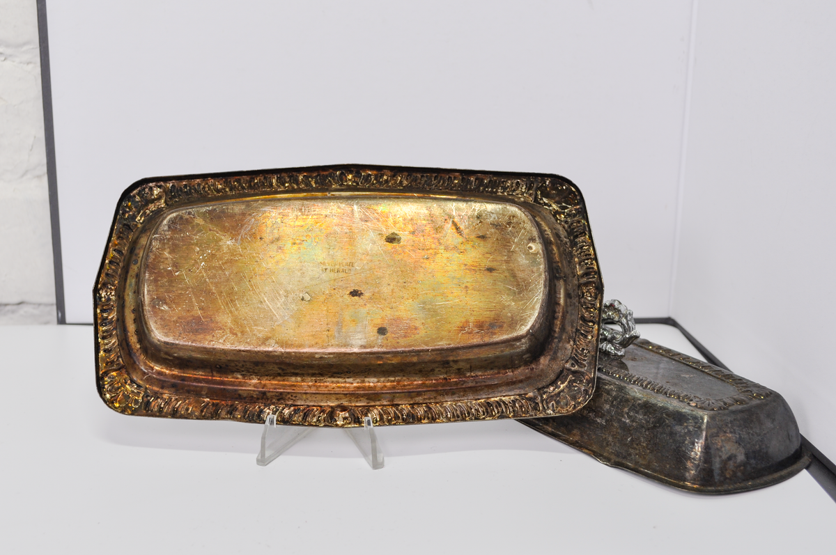 Vintage Herald Silverplate Covered Butter Dish, 'Heraldic' Pattern - Heraldic by Herald Silver Plated 2-Piece Lidded Butter Dish