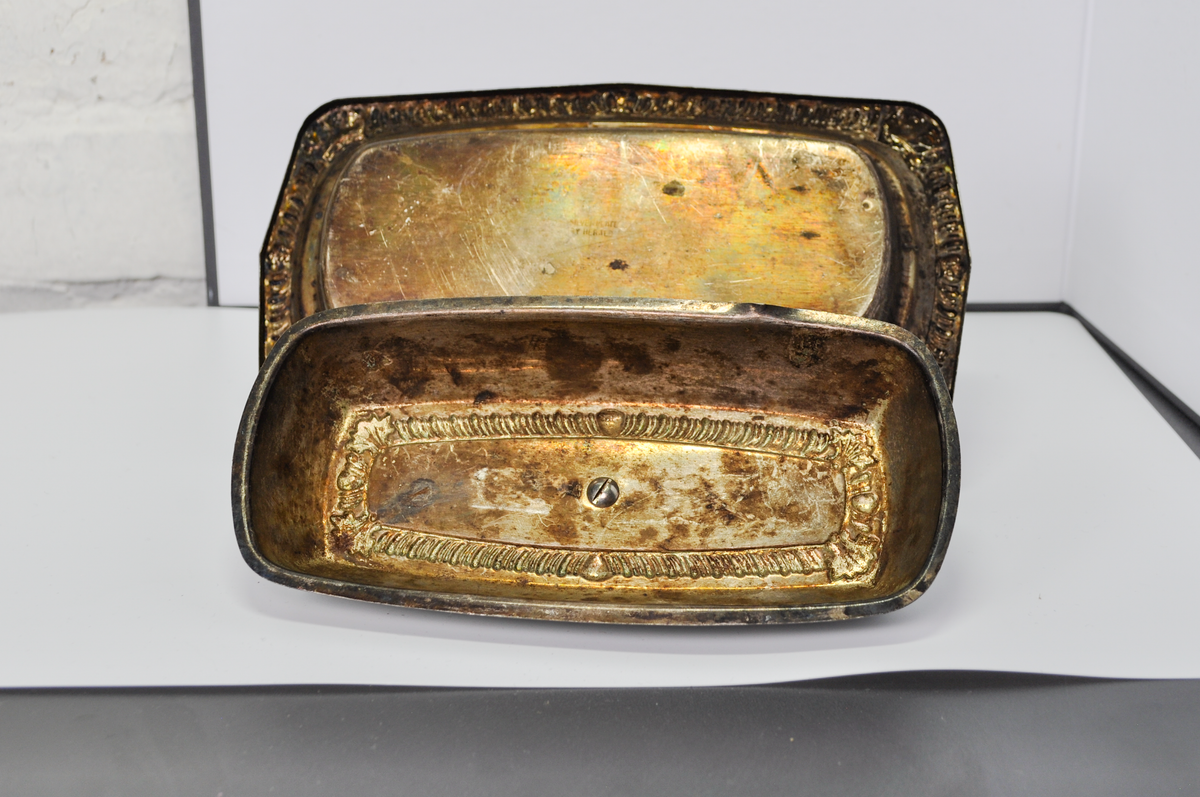 Vintage Herald Silverplate Covered Butter Dish, 'Heraldic' Pattern - Heraldic by Herald Silver Plated 2-Piece Lidded Butter Dish
