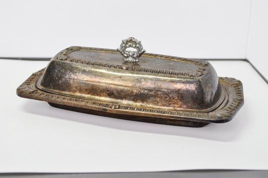 Vintage Herald Silverplate Covered Butter Dish, 'Heraldic' Pattern - Heraldic by Herald Silver Plated 2-Piece Lidded Butter Dish