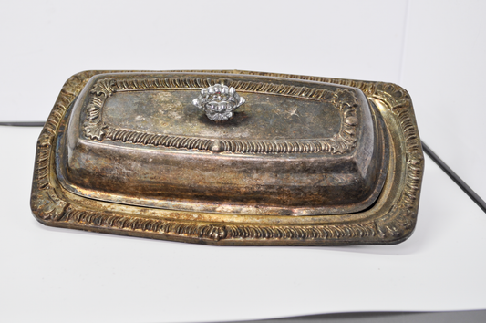 Vintage Herald Silverplate Covered Butter Dish, 'Heraldic' Pattern - Heraldic by Herald Silver Plated 2-Piece Lidded Butter Dish