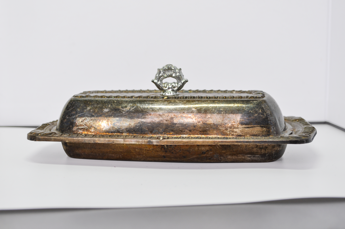 Vintage Herald Silverplate Covered Butter Dish, 'Heraldic' Pattern - Heraldic by Herald Silver Plated 2-Piece Lidded Butter Dish