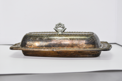 Vintage Herald Silverplate Covered Butter Dish, 'Heraldic' Pattern - Heraldic by Herald Silver Plated 2-Piece Lidded Butter Dish