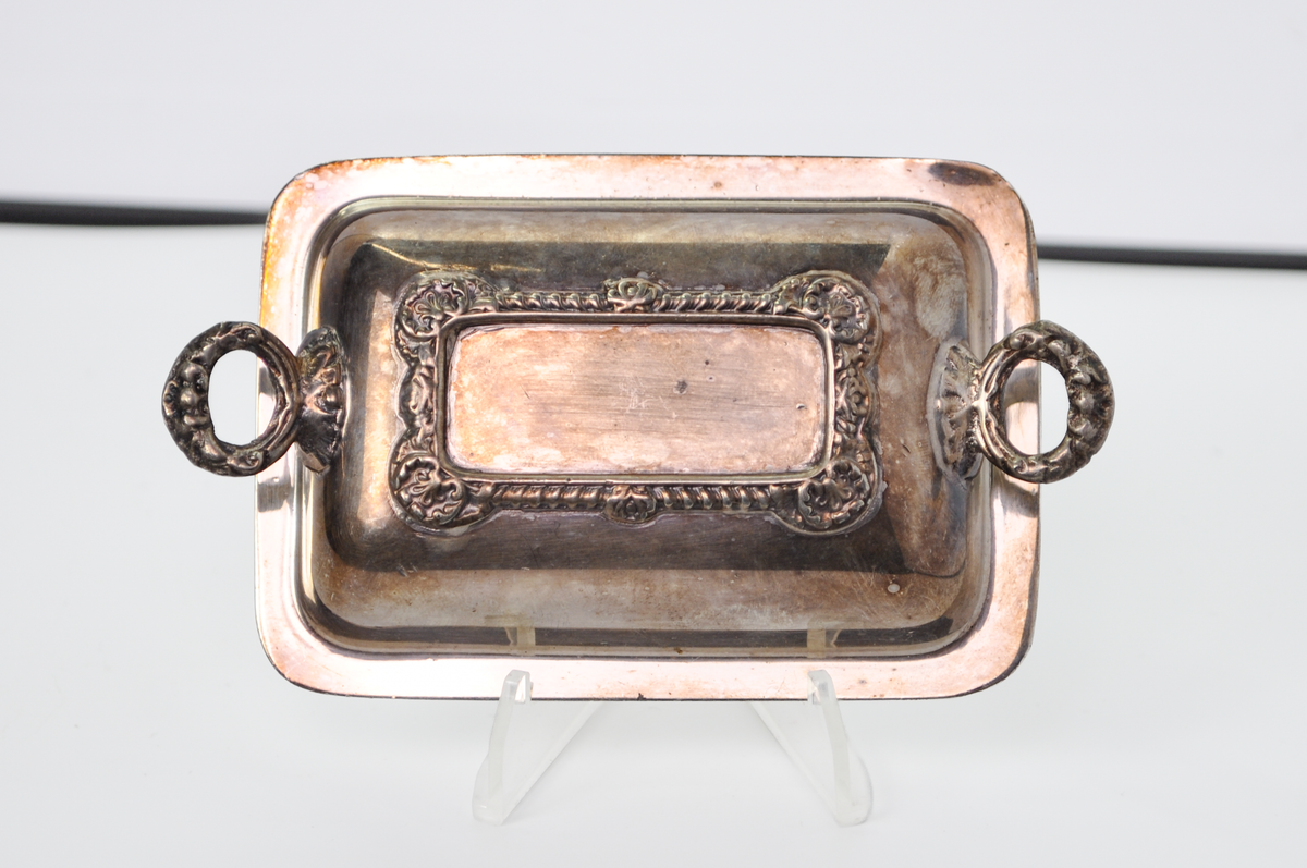 Vintage English Silver-Plated Lidded Butter Dish Mini Entree Numbered 44072 - Vintage Ornate English Silver-Plated Lidded Miniature Butter Dish