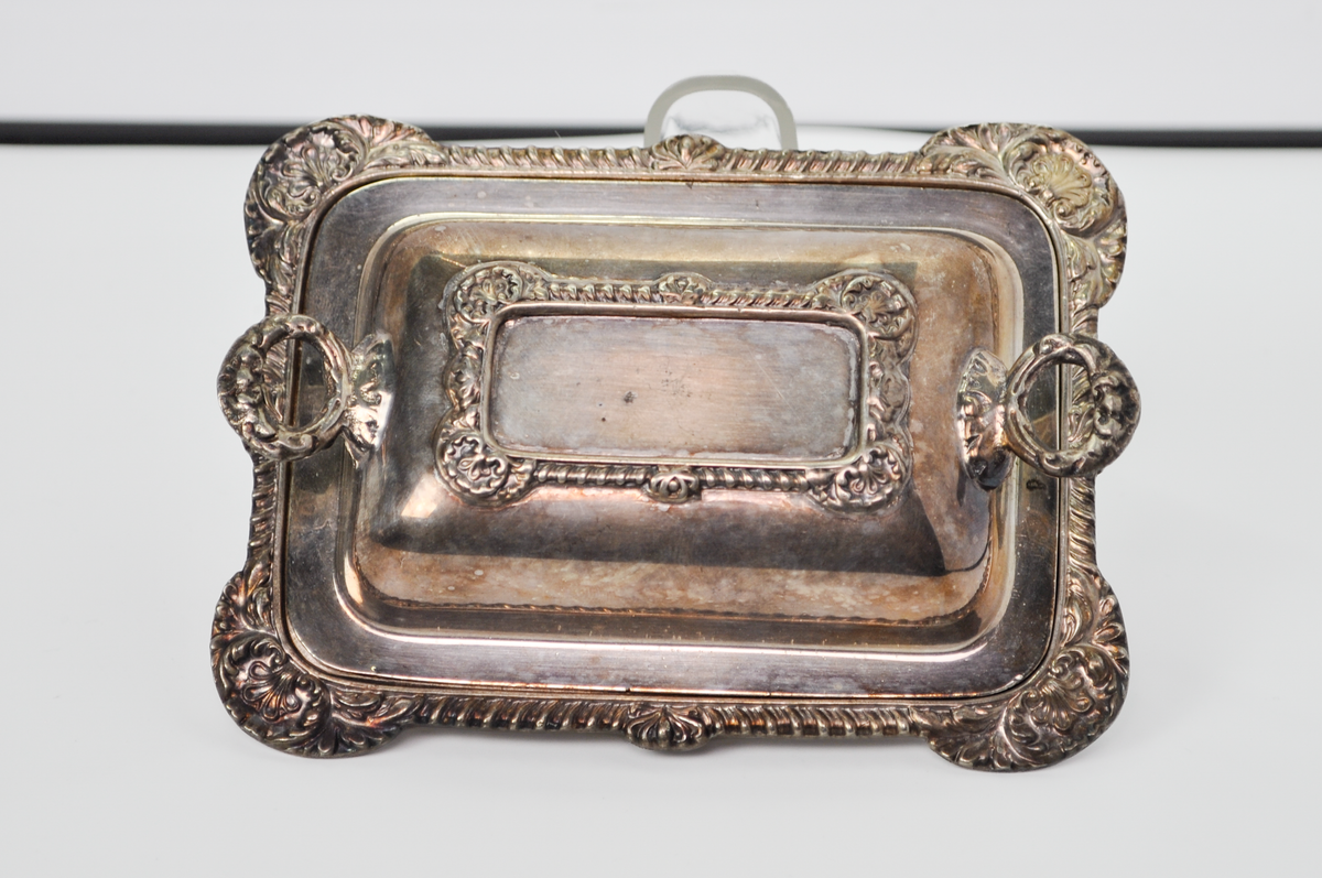 Vintage English Silver-Plated Lidded Butter Dish Mini Entree Numbered 44072 - Vintage Ornate English Silver-Plated Lidded Miniature Butter Dish