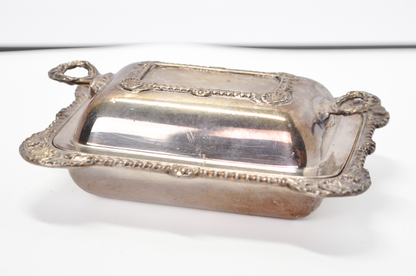 Vintage English Silver-Plated Lidded Butter Dish Mini Entree Numbered 44072 - Vintage Ornate English Silver-Plated Lidded Miniature Butter Dish