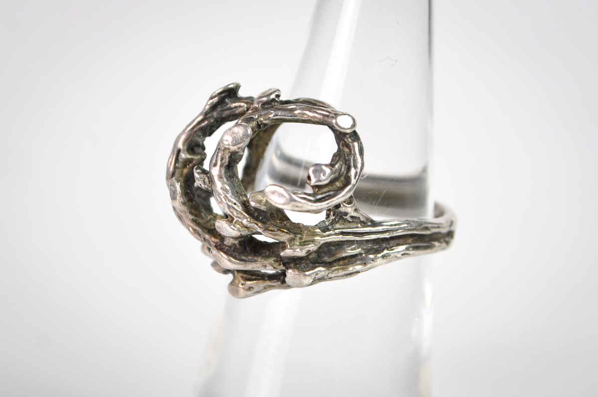 Sterling Silver Openwork Twig Statement Ring Size 5.75 - Vintage Brutalist Sterling Silver Branch Ring Size 5.75