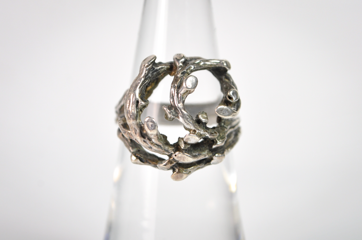 Sterling Silver Openwork Twig Statement Ring Size 5.75 - Vintage Brutalist Sterling Silver Branch Ring Size 5.75