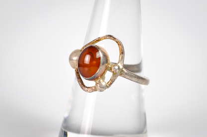 Vintage Modernist Sterling Silver Amber Ring Size 8 Open Wire Statement Design - Size 8 Amber Vintage Silver Statement Jewelry