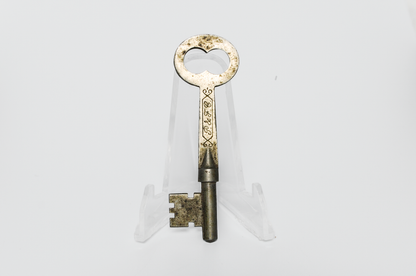 P. & F. C. Antique Solid Barrel Key Stamped 18 Victorian Interior Door Key - Antique P. &amp; F. Corbin Skeleton Key No. 18 Ornate Script Logo Ribbon Scroll Bow
