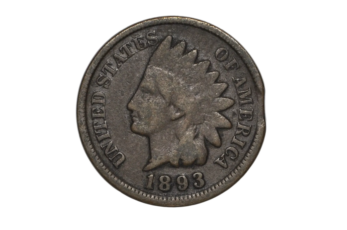 1893 United States Indian Head Cent Minor Straight Clipped Planchet Error - US 1893 Indian Head Cent Minor Error Planchet Clip