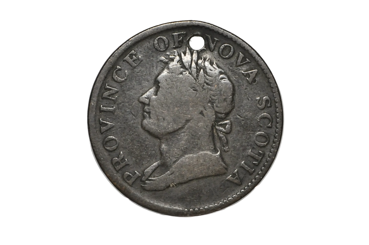 Holed 1832 Province of Nova Scotia Halfpenny Token -1832 Nova Scotia Half Penny Token Holed for Pendant