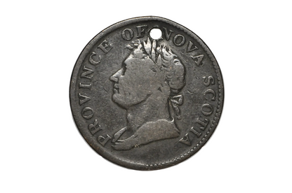 Holed 1832 Province of Nova Scotia Halfpenny Token -1832 Nova Scotia Half Penny Token Holed for Pendant