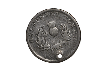 Holed 1832 Province of Nova Scotia Halfpenny Token -1832 Nova Scotia Half Penny Token Holed for Pendant