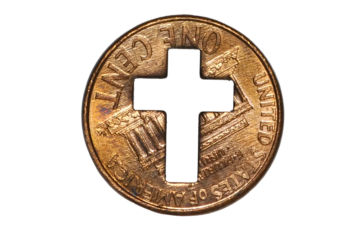 1997 UNC Cutout Cross Lincoln Penny Token - Uncirculated Stamped Cross Cutout 1997 Lincoln Memorial Penny