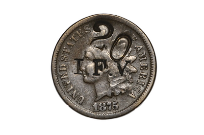 I.F.V. 20 Merchant Counterstamp on 1875 Indian Head One Cent - U.S. One Cent Indian Head 1875 Countermarked