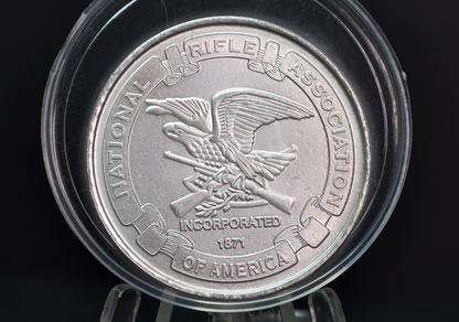 NRA Defenders of Freedom Silver-Tone Challenge Coin - National Rifle Association of America "Incorporated 1871" Silvered Token