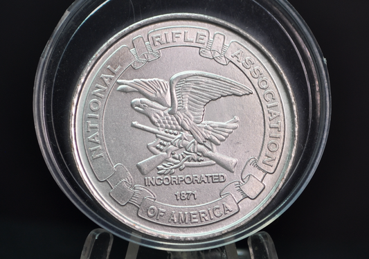 NRA Defenders of Freedom Silver-Tone Challenge Coin - National Rifle Association of America "Incorporated 1871" Silvered Token