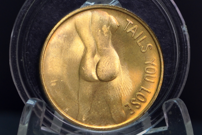 Vintage 1970s "Heads I Win - Tails You Lose" Brass Novelty Token - Naughty "Heads or Tails" Decision Maker Coin