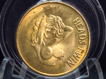 Vintage 1970s "Heads I Win - Tails You Lose" Brass Novelty Token - Naughty "Heads or Tails" Decision Maker Coin