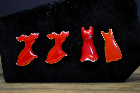 Set of 4 Vintage Red Dress Enamel Lapel Pins Macy's Women's Heart Health Awareness Symbols - Bundle of 4 Red Dress Awareness Pins Heart Disease Health Advocacy