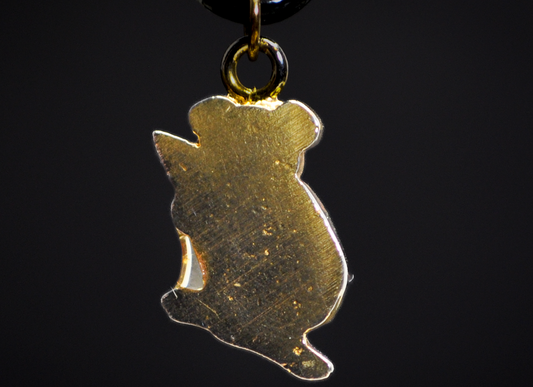 Vintage Gold-Toned Koala Pendant with Australian Opal Mosaic Inlay & Black Enamel  -Dainty Gold-Tone Koala Bear Charm with Vibrant Opal Chip Inlay