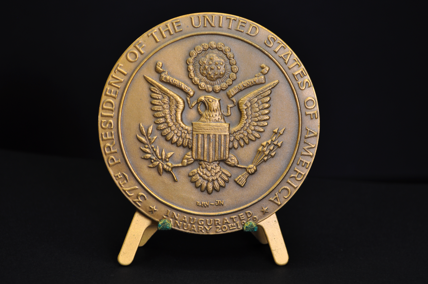 1969 High Relief Large Richard Nixon Medallic Art Co. Bronze Medal - Vintage Richard Milhouse Nixon 1969 High Relief Medallion & Stand