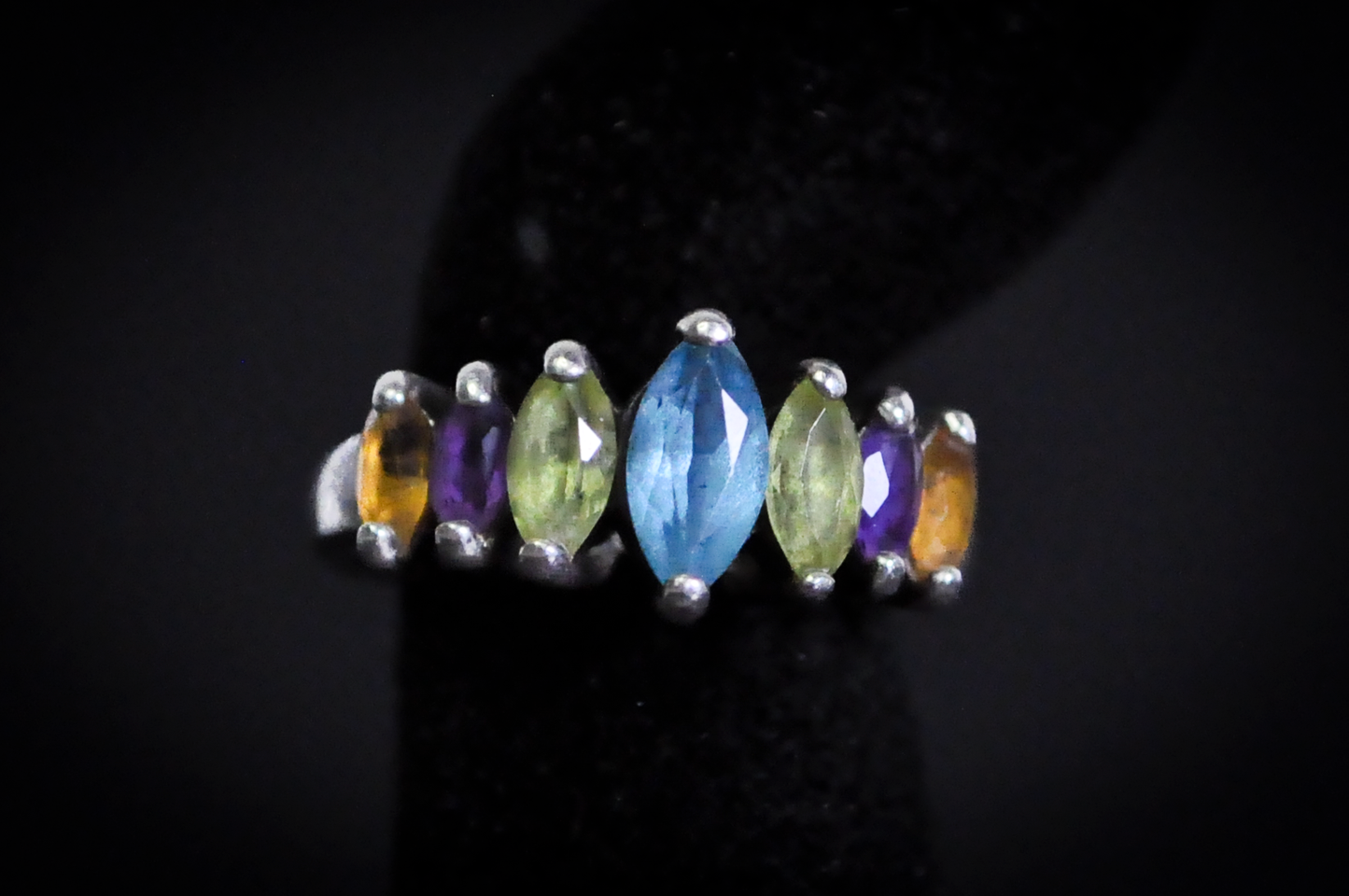 Vintage Sterling Silver 925 Multi-Gemstone Ring Blue Topaz, Peridot, Amethyst, Citrine - Vintage 925 Silver Multi-Gemstone Statement Ring Size 6