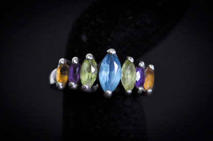 Vintage Sterling Silver 925 Multi-Gemstone Ring Blue Topaz, Peridot, Amethyst, Citrine - Vintage 925 Silver Multi-Gemstone Statement Ring Size 6