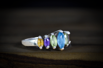 Vintage Sterling Silver 925 Multi-Gemstone Ring Blue Topaz, Peridot, Amethyst, Citrine - Vintage 925 Silver Multi-Gemstone Statement Ring Size 6