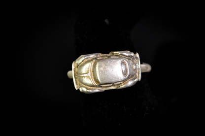 Handcrafted Sterling Silver Classic VW Beetle Ring Size 5.5 - Unique 3D Miniature Volkswagen Bug Silver Ring Size 5.5