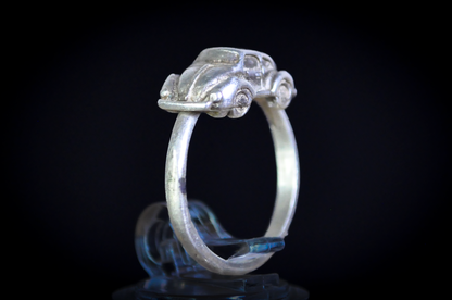 Handcrafted Sterling Silver Classic VW Beetle Ring Size 5.5 - Unique 3D Miniature Volkswagen Bug Silver Ring Size 5.5