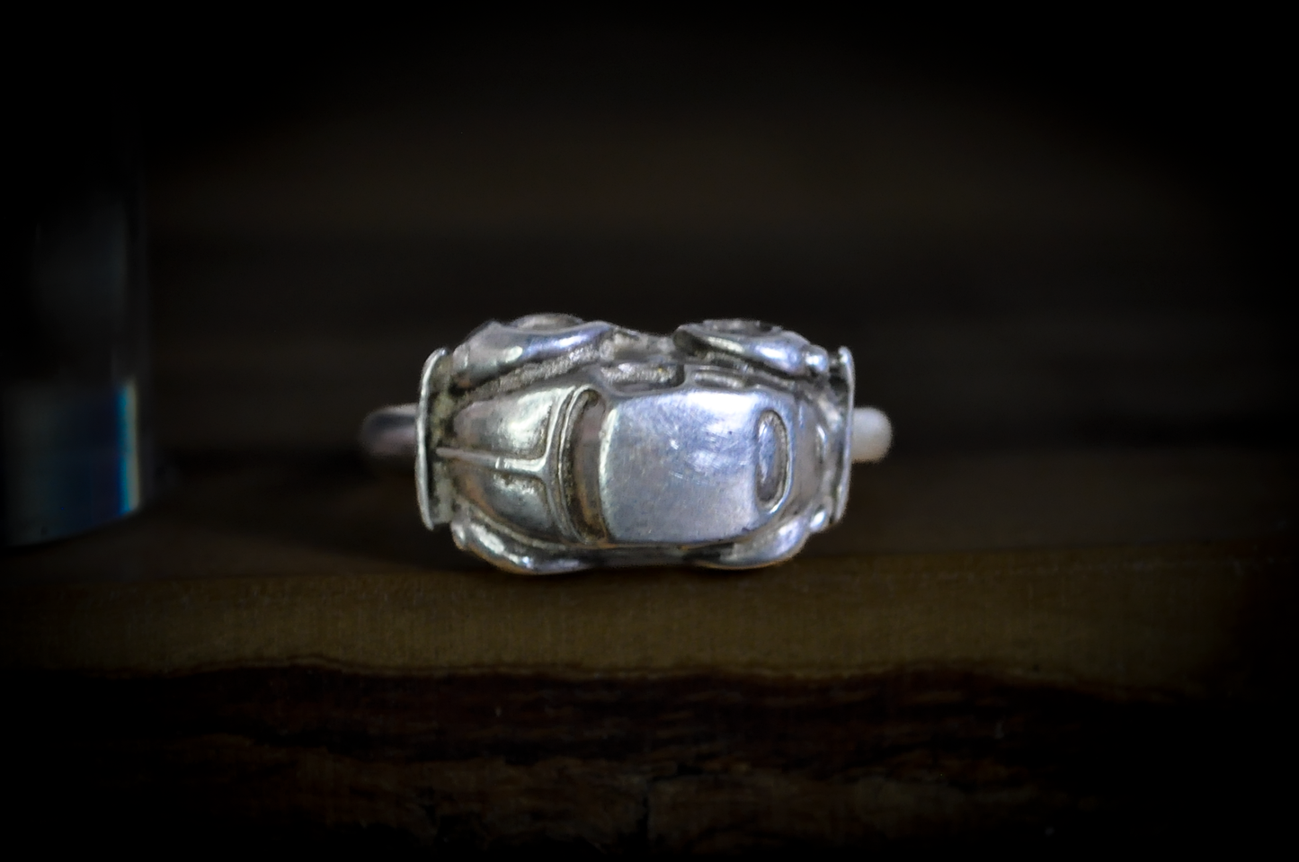 Handcrafted Sterling Silver Classic VW Beetle Ring Size 5.5 - Unique 3D Miniature Volkswagen Bug Silver Ring Size 5.5