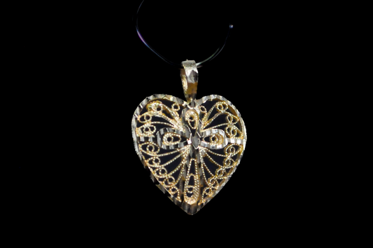 14k Yellow Gold Filigree Heart Pendant with Center Cross 1.4 Grams - Vintage-Style 14K Gold Heart & Cross Religious Charm